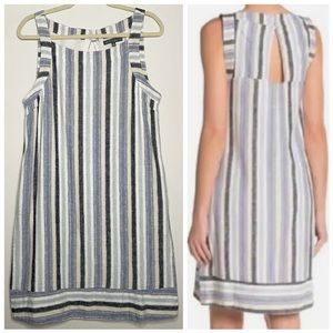 Sharagano Linen Blend Coastal Striped Print Shift Dress